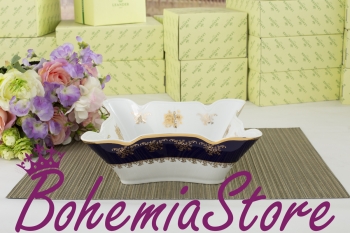 Салатник Квадратный 20 см Мэри-Энн (Mary-Anne) Золотая Роза Кобальт Чехия